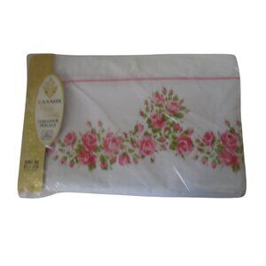 Vintage Cannon Combspun Percale Double Bed Flat Sheet Roses 81 X 108